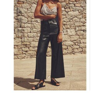 Zara High Waisted Faux Leather Marine Straight Pants